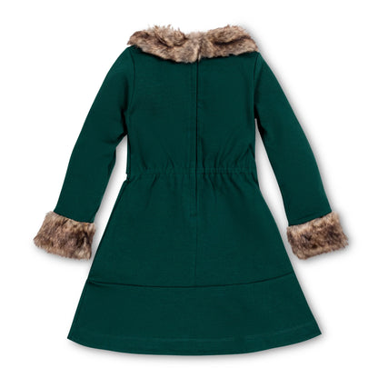 Hope and Henry Long Sleeve Ponte Dress w/Faux Fur – Deep Green Long Sleeve