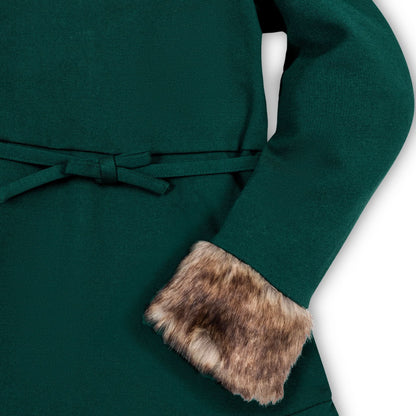 Hope and Henry Long Sleeve Ponte Dress w/Faux Fur – Deep Green Long Sleeve