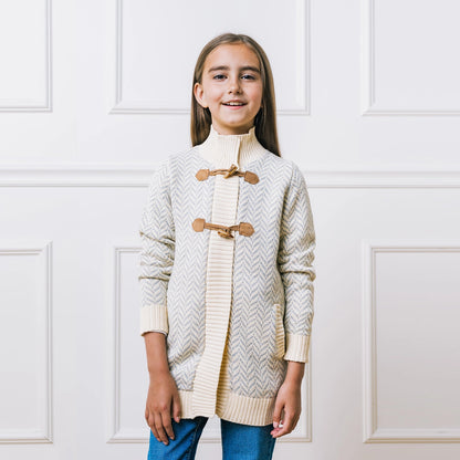 Hope and Henry Organic Toggle Sweater w/Zipper – Gray Herringbone