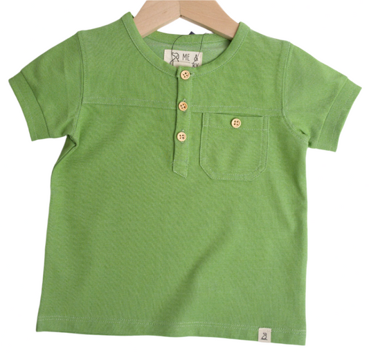 Me & Henry, green short sleeve henley with pocket
