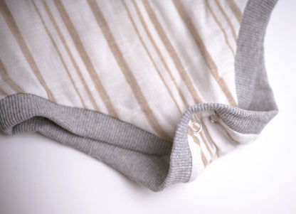 Me & Henry Helford Woven Onesie – Cream/Beige Stripe
