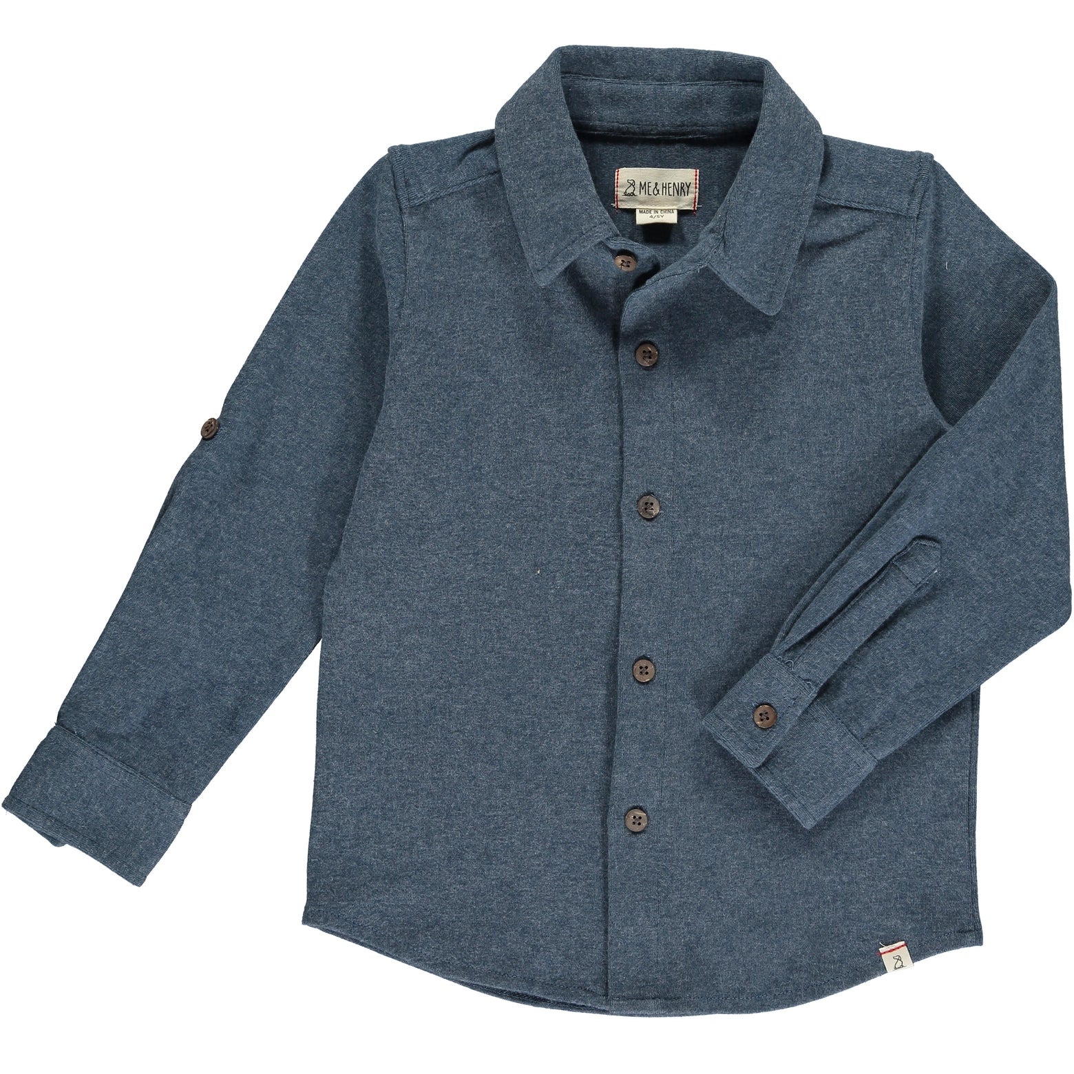 me and Henry navy jersey button up long sleeve collared shirt 