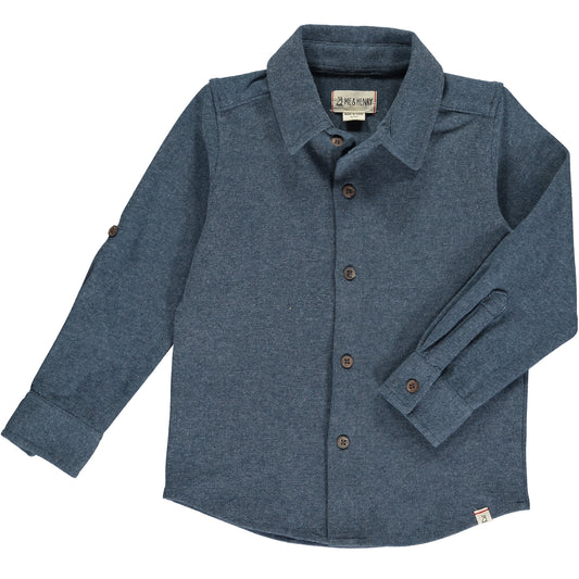 me and Henry navy jersey button up long sleeve collared shirt 