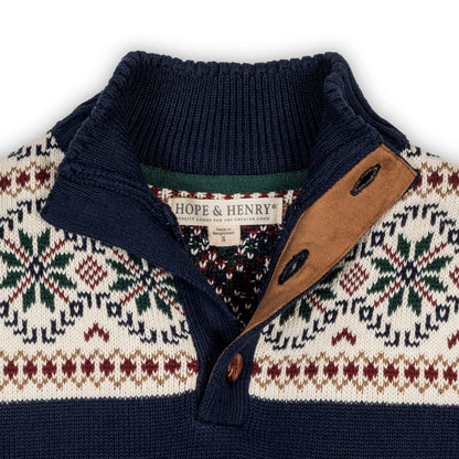 Hope & Henry organic mock neck sweater with Scottish snowflake pattern