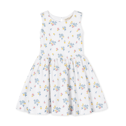 Little girls sleeveless white floral dress in 100% organic cotton knit by Hope and Henry.
