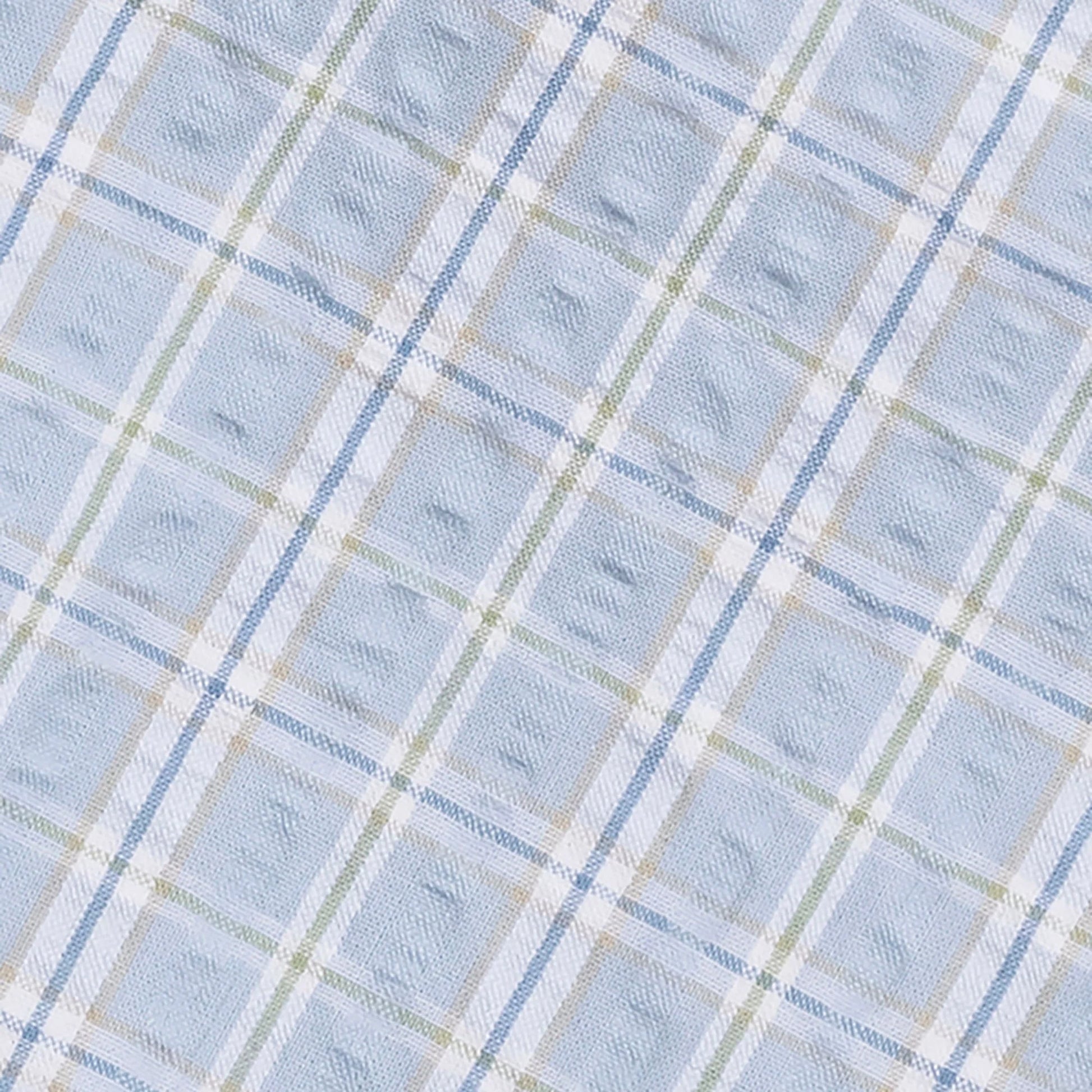 Close-up of Adjustable boys seersucker bow tie made of 100% organic cotton by Hope and Henry.