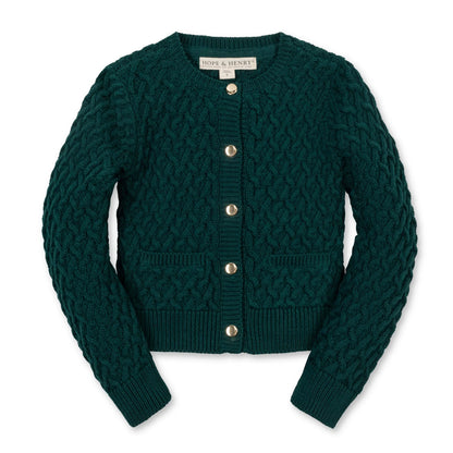 Hope & Henry organic herringbone cardigan in deep green