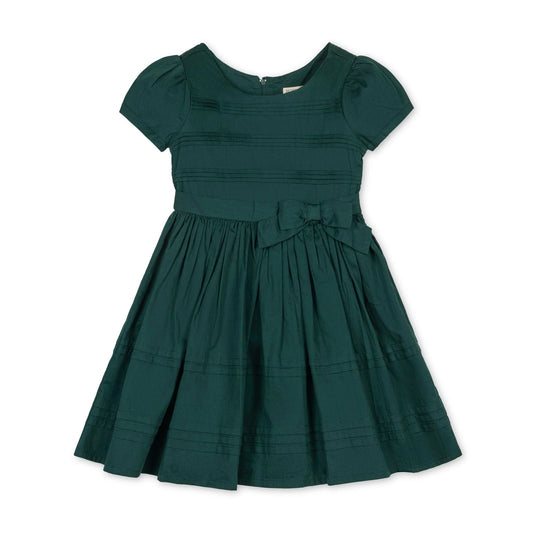 Hope & Henry organic pleated sateen party dress in deep green