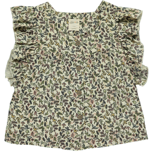 Isabella Cotton Dress - Birds, little girls, baby girl, light weight, sleeveless, t-shirt, dress shirt, dressy, loose, floral, creams, and greens