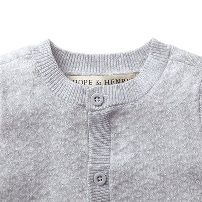 Hope and henry, jacquard, sweater, romper, full length buttons, gray, long sleeve, baby boy

