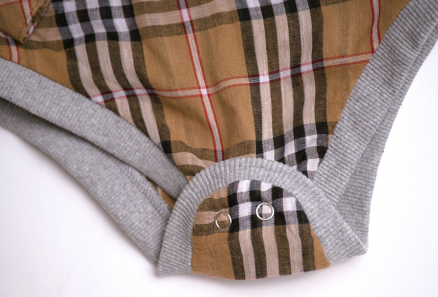 Me & Henry Jasper Woven Onesie – Brown/Black/Red Plaid