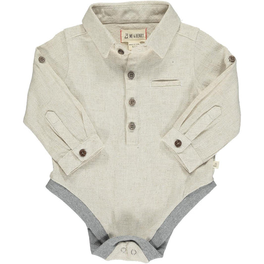 Me & Henry Jasper Woven Onesie – Cream Cotton
