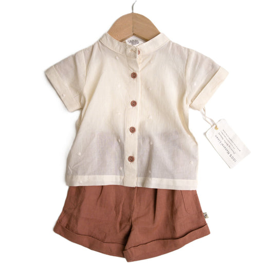 Viverano Organics children's Laurence mandarin collar shirt and shorts set