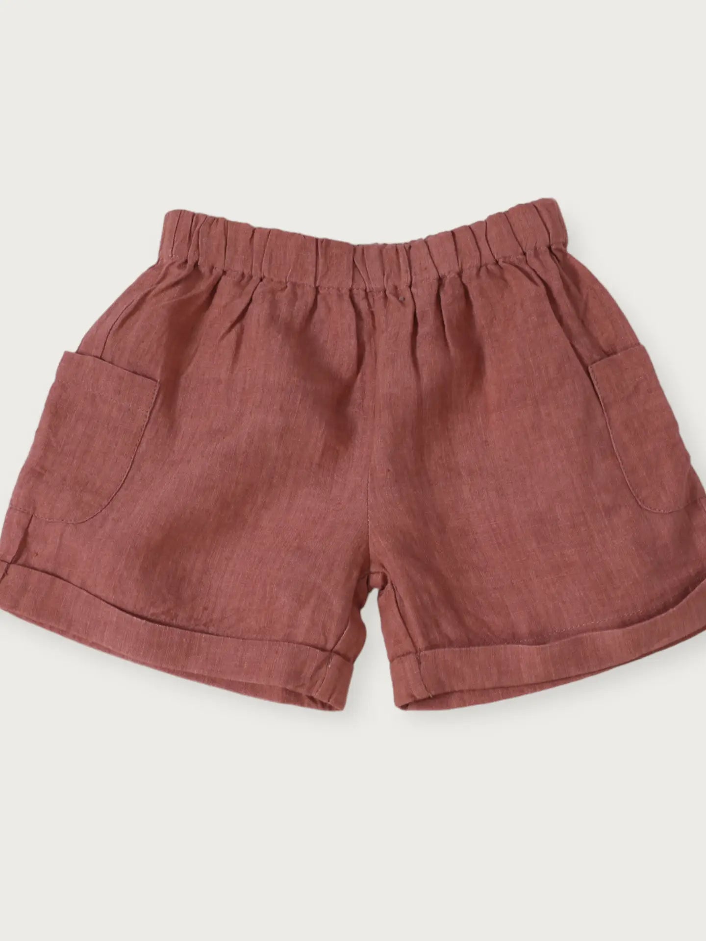Viverano Organics Laurence Mandarin Collar Baby Shirt + Shorts 2pc Set (Linen) - Terracotta Linen