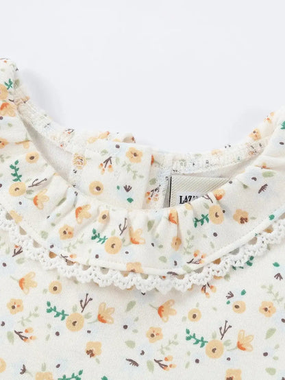 Lazament Organic Floral Lace Trim Romper - Cream