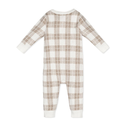 Hope and Henry Organic Intarsia Sweater Romper – Light Taupe Heather Plaid