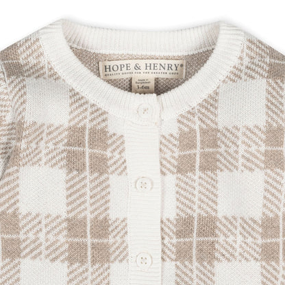 Hope and Henry Organic Intarsia Sweater Romper – Light Taupe Heather Plaid
