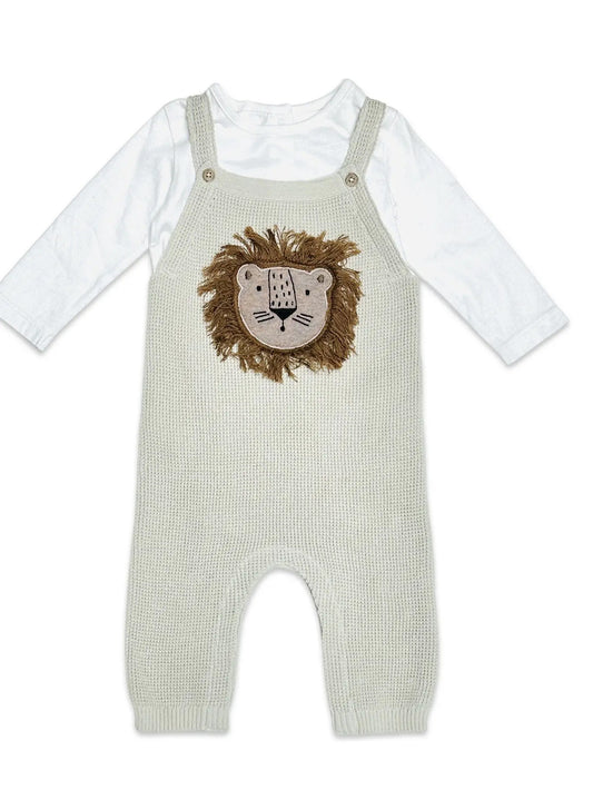 Viverano Organics Lion Applique Baby Overall Knit Set (organic cotton) baby boy, long sleeve, sweater knit, romper