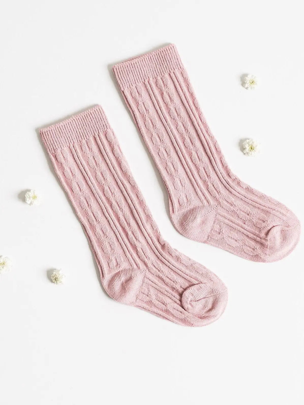 pink cable knee socks