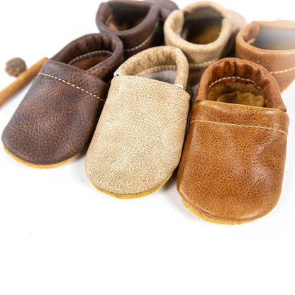 Starry knight brown leather moccasins baby booties 