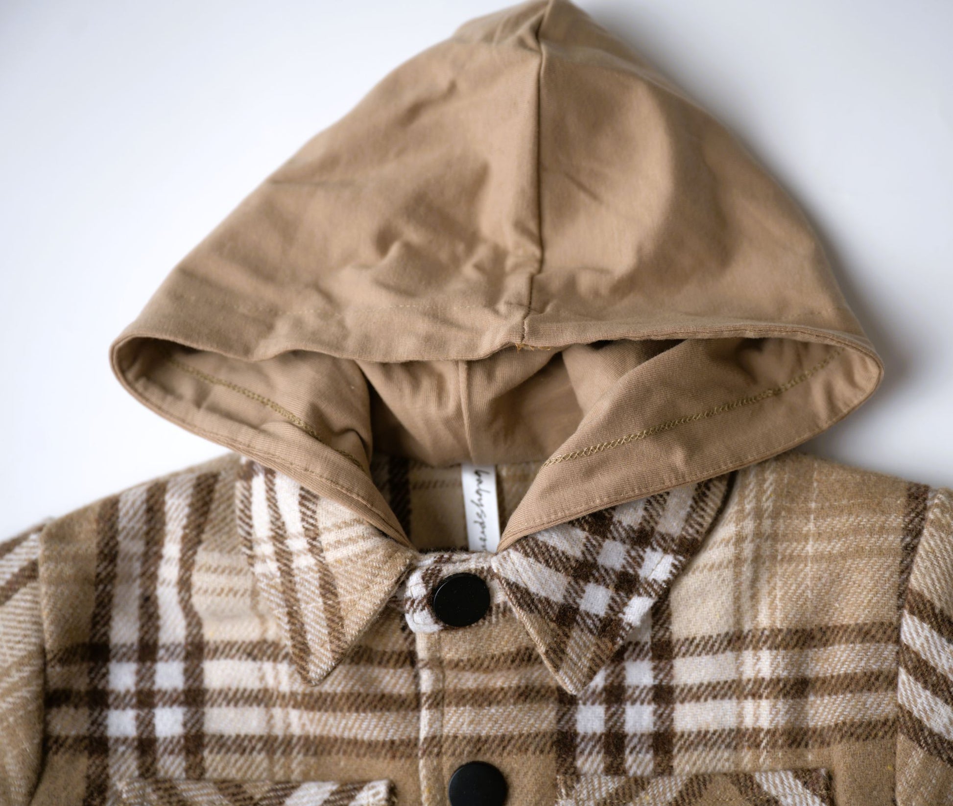 little boy, hooded, jacket, shacket, plaid, browns, coat, fall, toddler, bamboo cotton