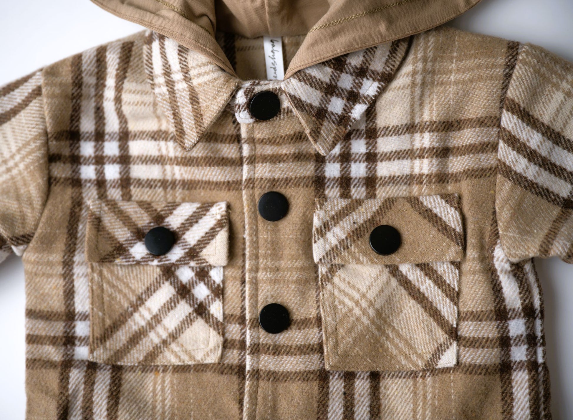 little boy, hooded, jacket, shacket, plaid, browns, coat, fall, toddler, bamboo cotton
