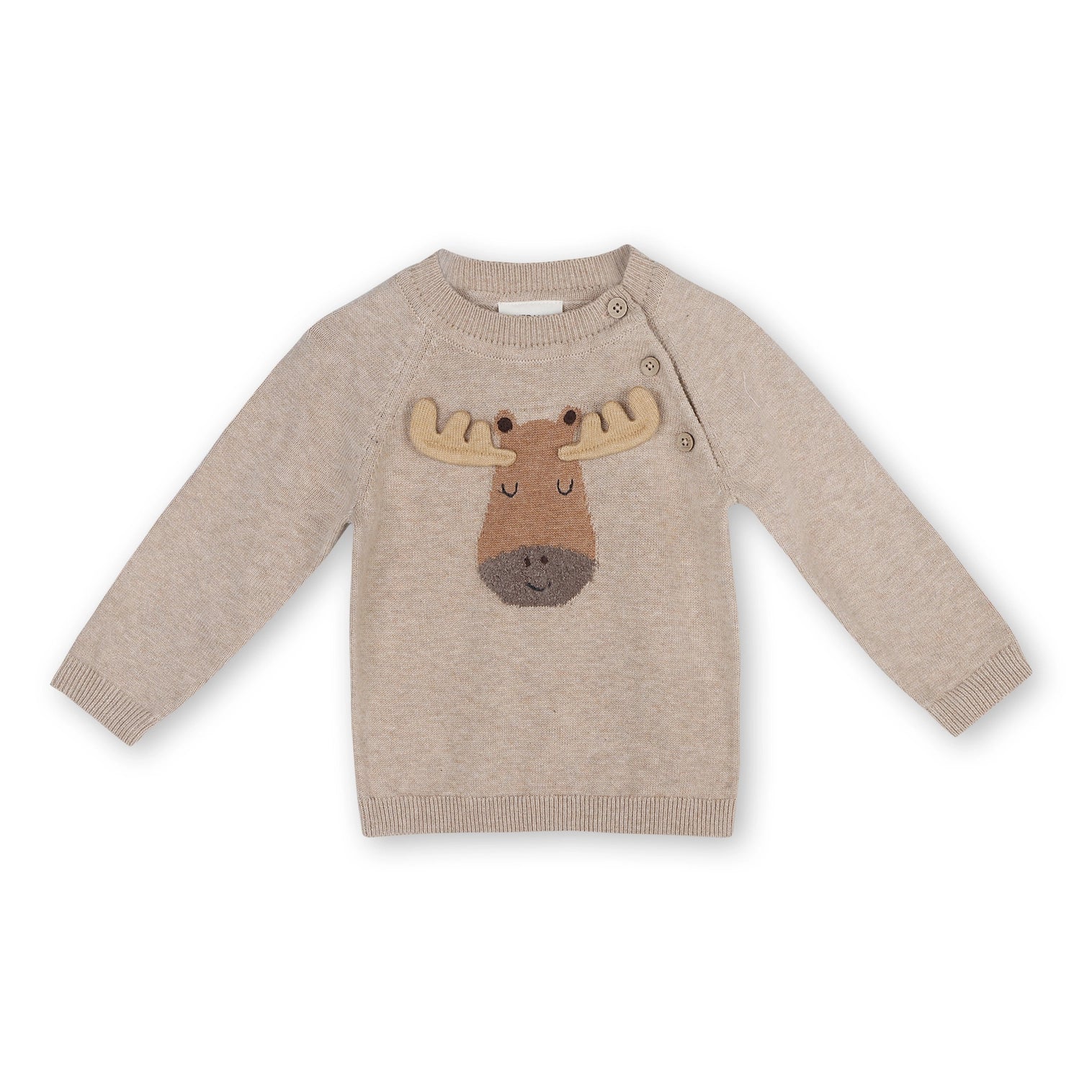 viverano oat heather, tan, beige, raglan sweater, with moose, long sleeve