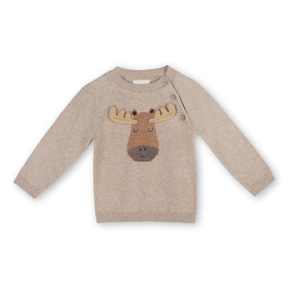viverano oat heather, tan, beige, raglan sweater, with moose, long sleeve