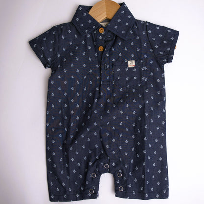 Me & Henry Sandy Polo Romper – Chambray Anchor Navy Blue