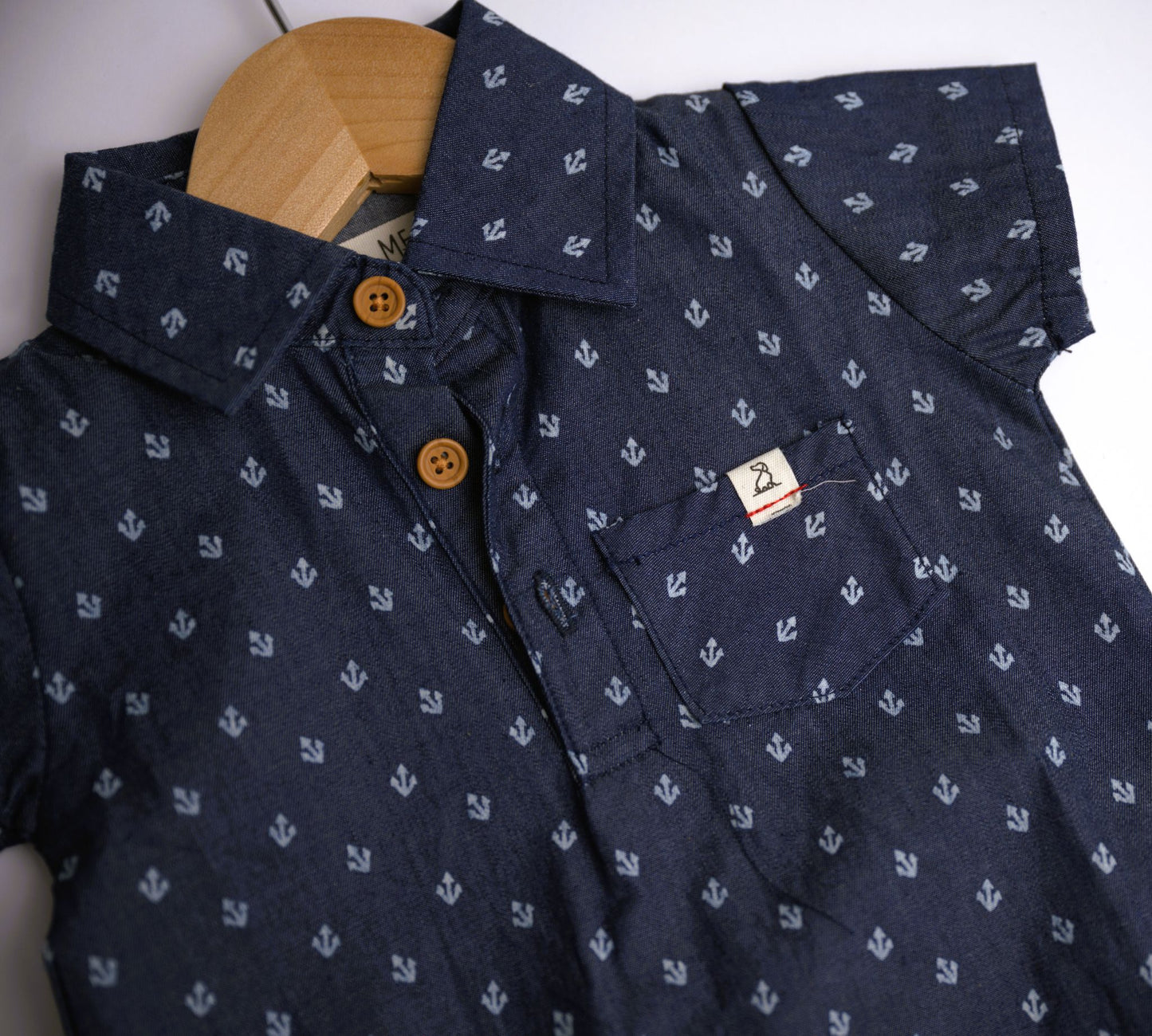 Me & Henry Sandy Polo Romper – Chambray Anchor Navy Blue