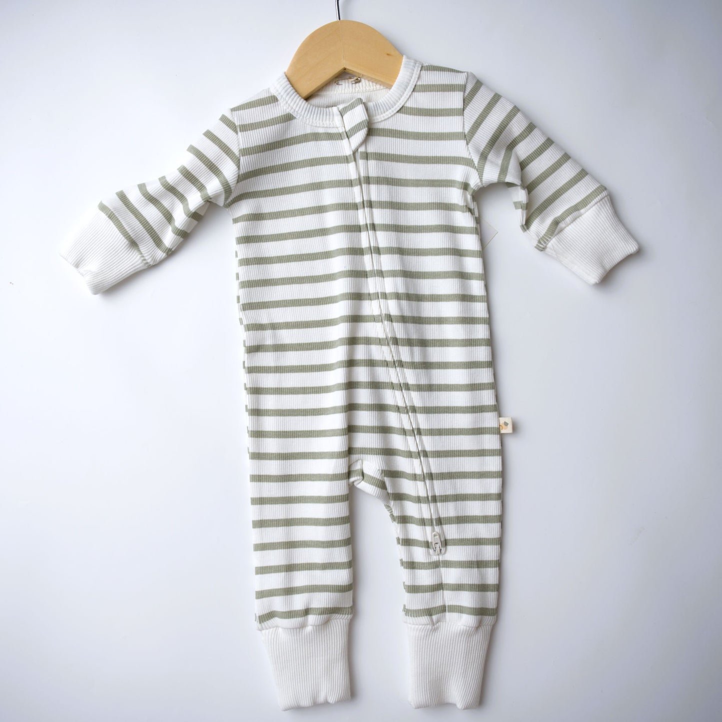 makemake, sage, striped, zipper, pajamas