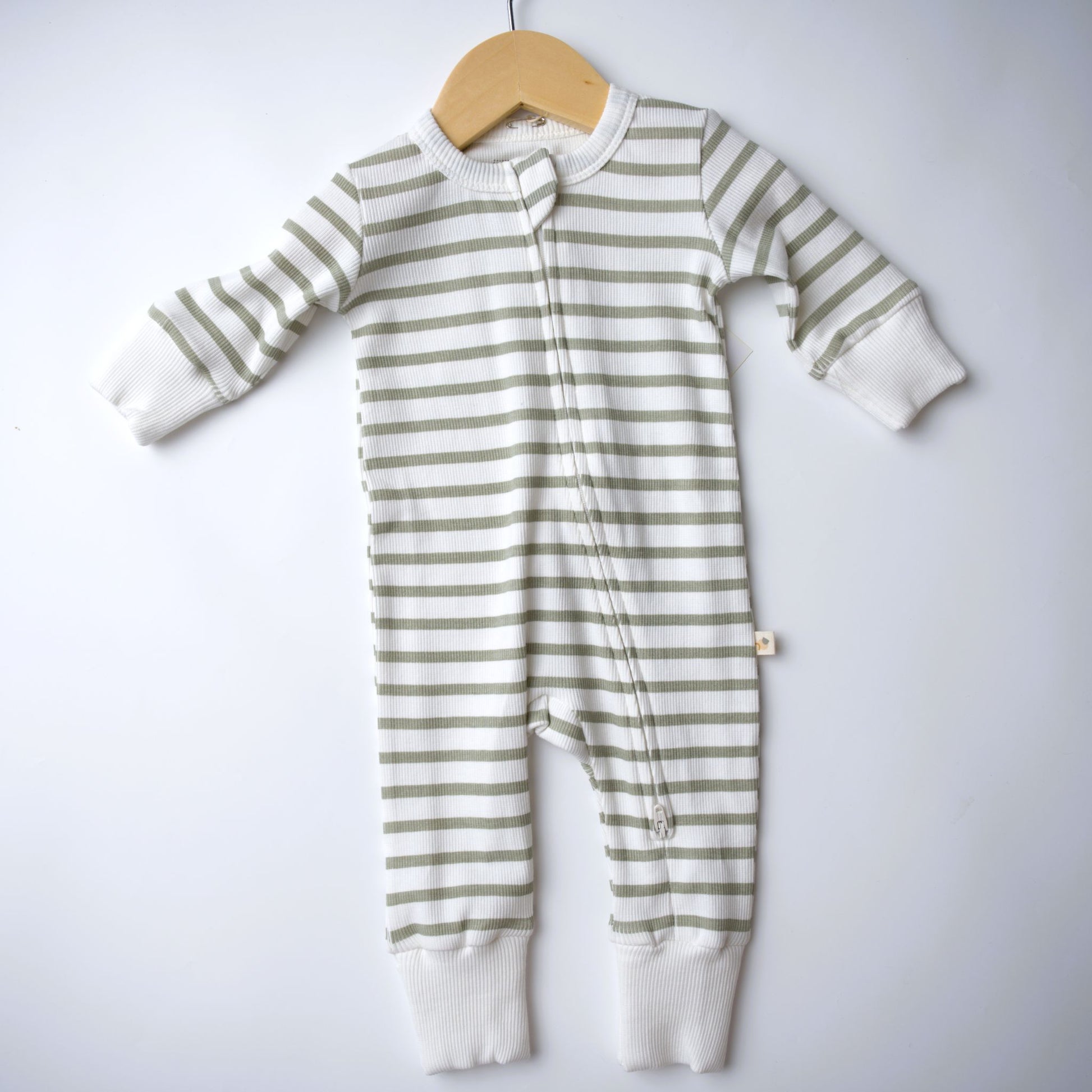 makemake, sage, striped, zipper, pajamas