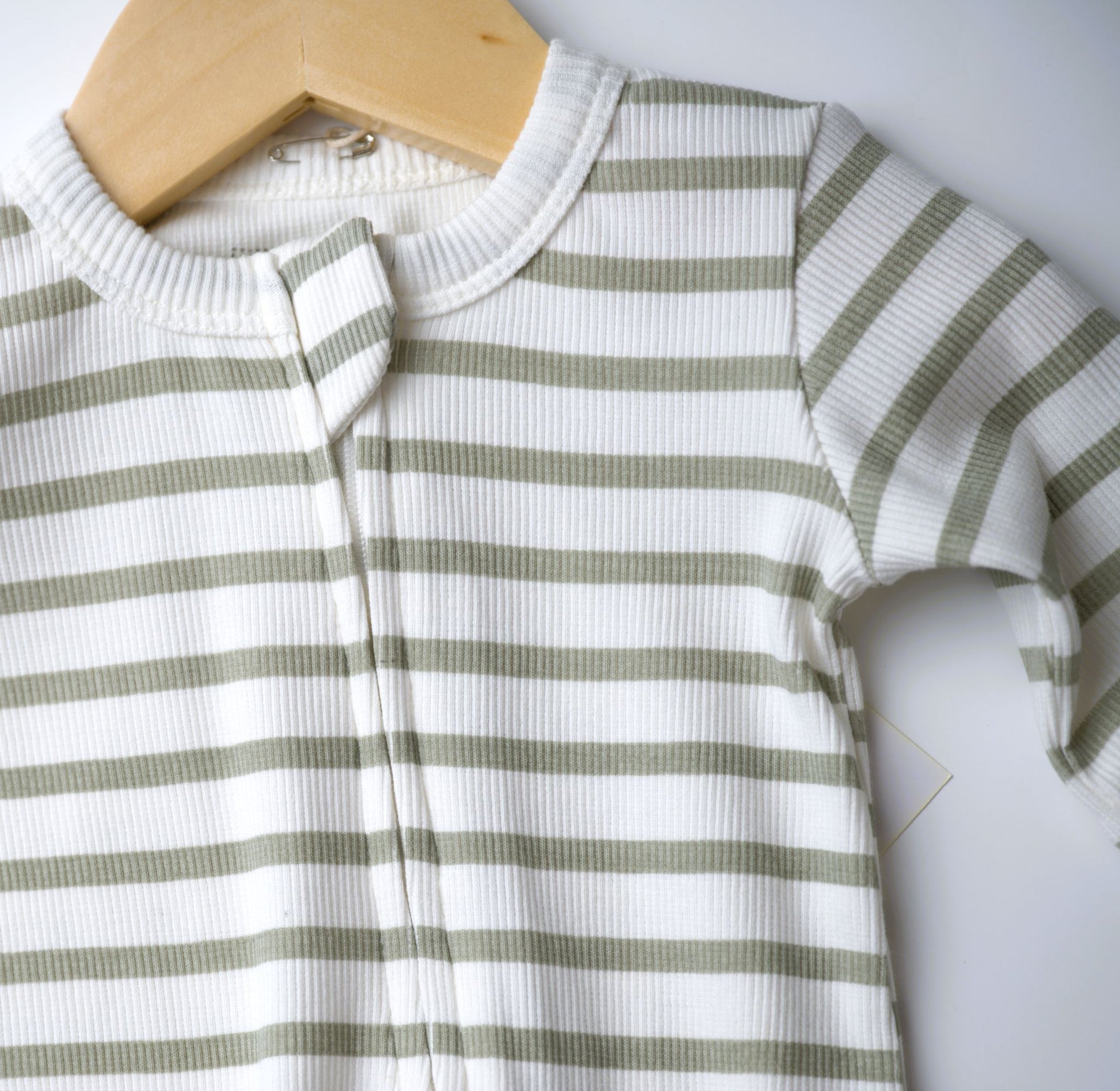makemake, sage, striped, zipper, pajamas