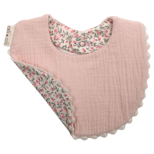 pink floral bib reversible Ali and oli