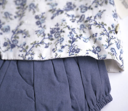 Viverano Organics Celia Floral Baby Blouse w/Bow & Bloomer (Organic) – Navy Ditsy Floral