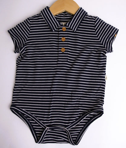 Me & Henry Jetty Polo Jersey Onesie – Navy/White