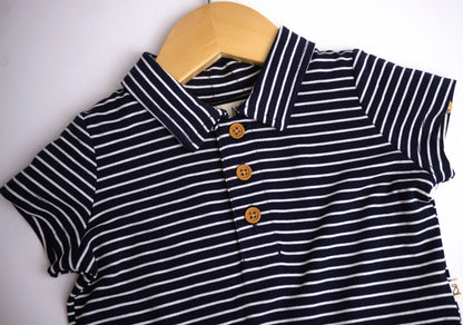Me & Henry Jetty Polo Jersey Onesie – Navy/White