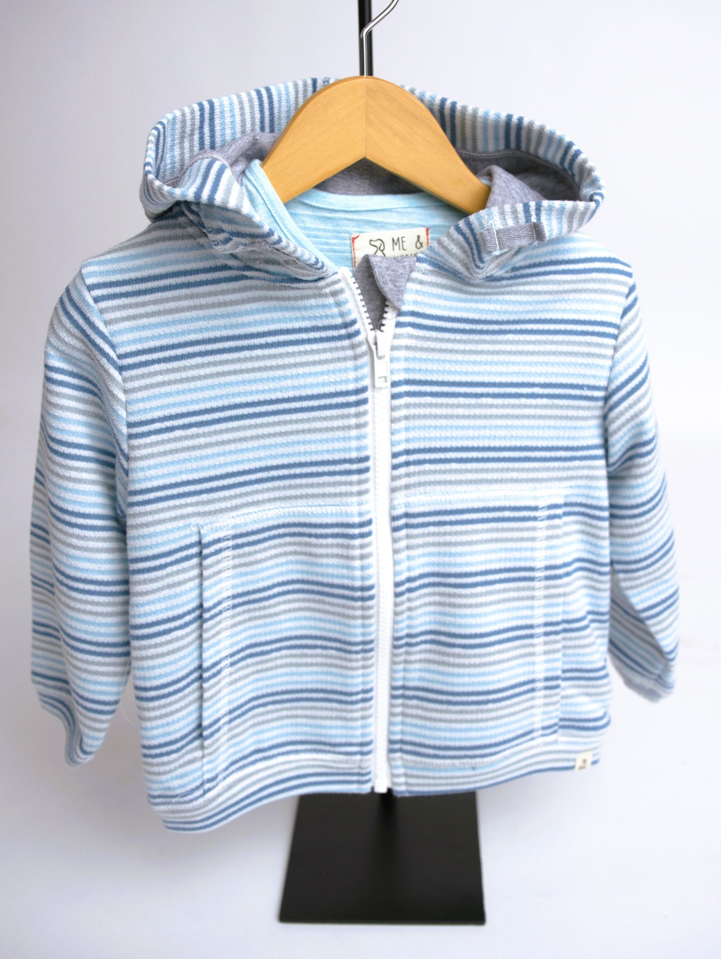 me & henry, blue ombre, striped cotton, terry hoodie, zipper