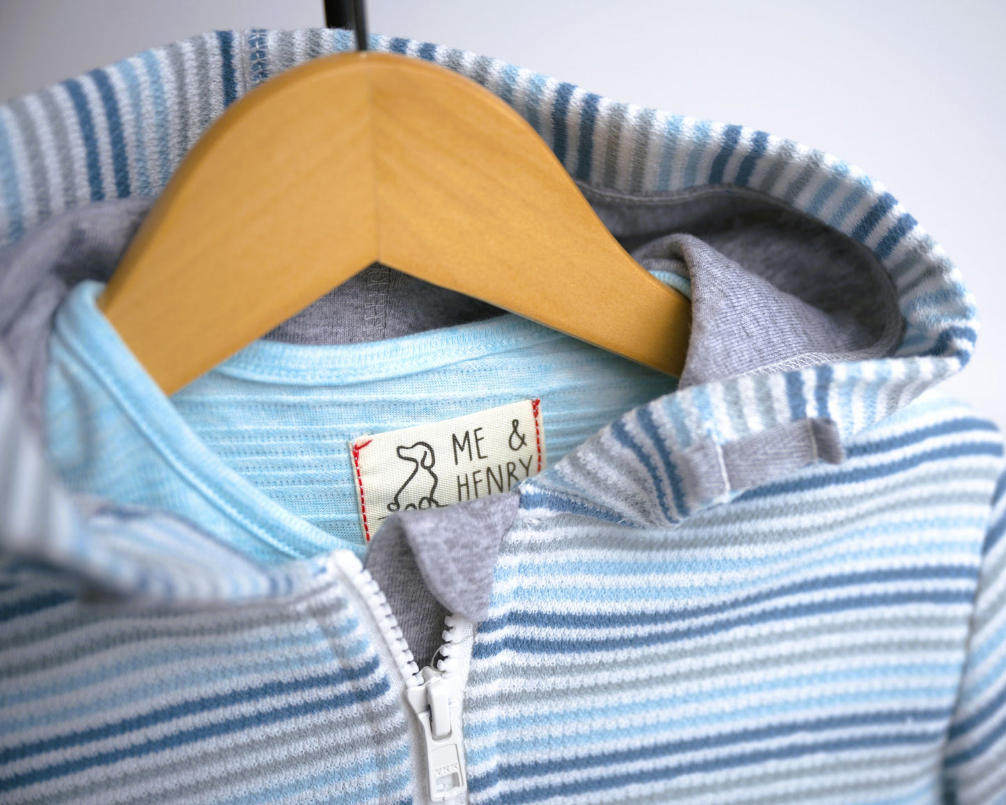 me & henry, blue ombre, striped cotton, terry hoodie, zipper