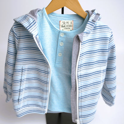 me & henry, blue ombre, striped cotton, terry hoodie, zipper