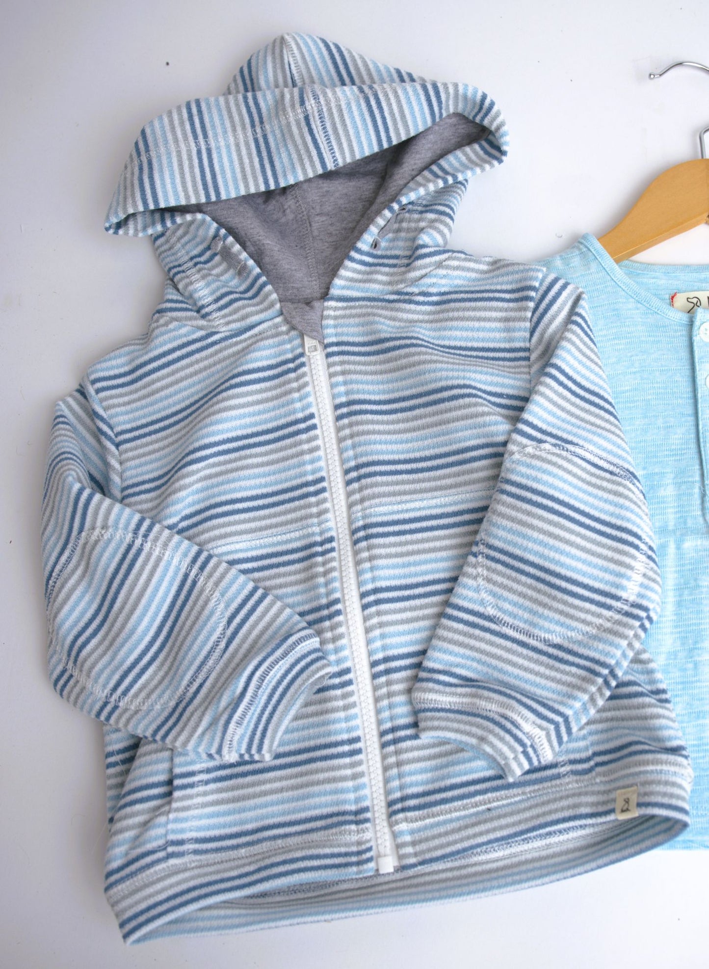 me & henry, blue ombre, striped cotton, terry hoodie, zipper