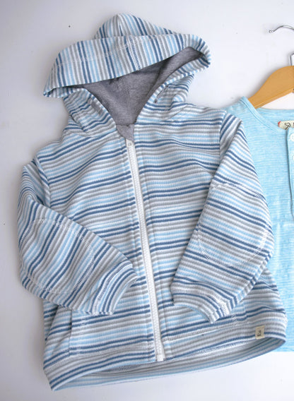 me & henry, blue ombre, striped cotton, terry hoodie, zipper