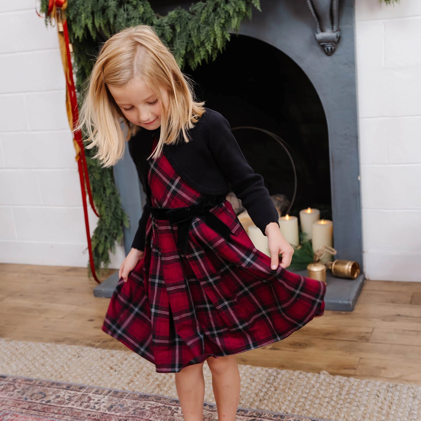 Hope and Henry Organic Peter Pan Collar Party Dress – Oxblood City Plaid