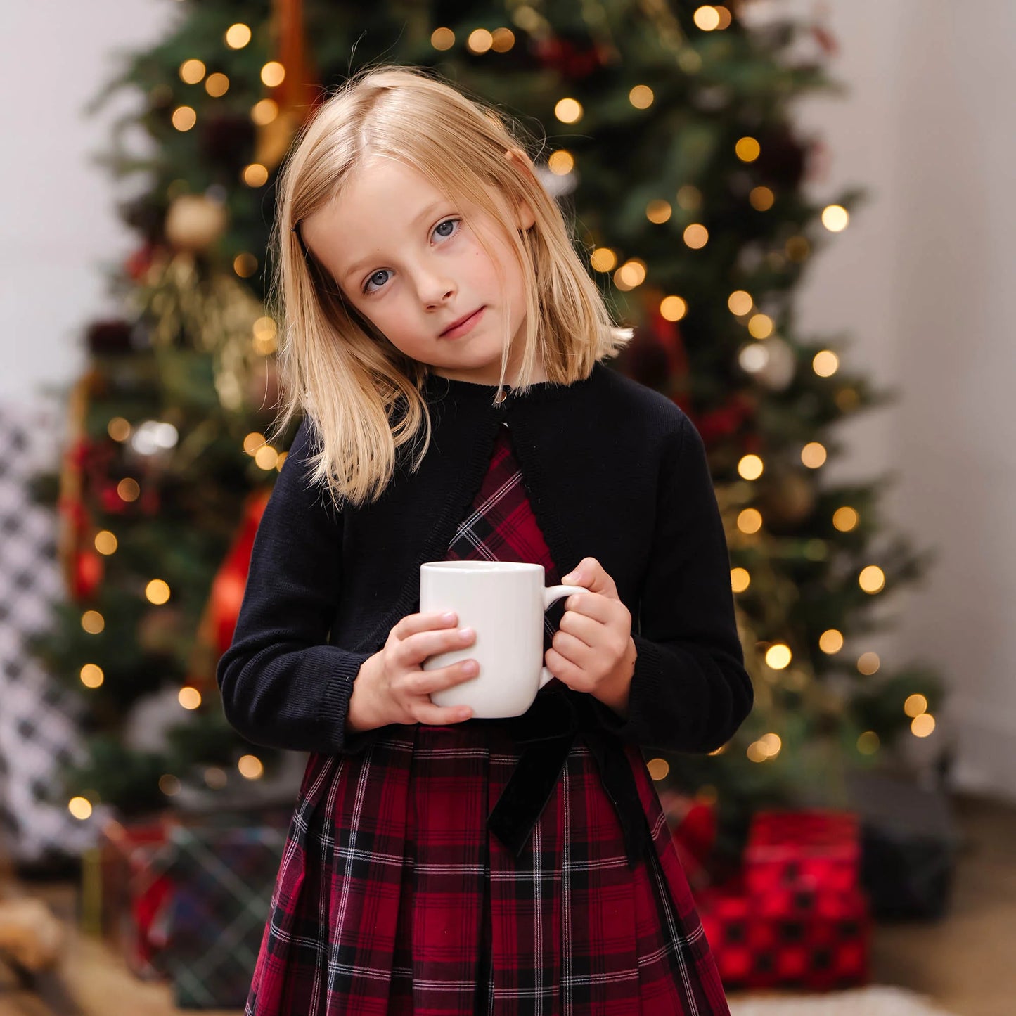 Hope and Henry Organic Peter Pan Collar Party Dress – Oxblood City Plaid