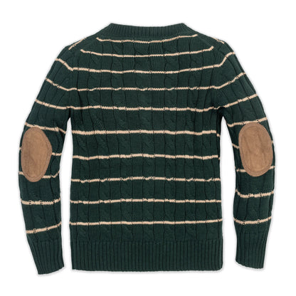 Hope and Henry Organic Sweater Henley w/Elbow Patches – Pine Green Cable Stripe