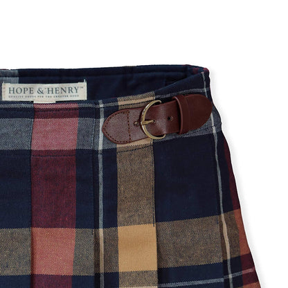 Hope and Henry Organic Pleated Skirt w/ Buckle Detail – Large Navy Plaid