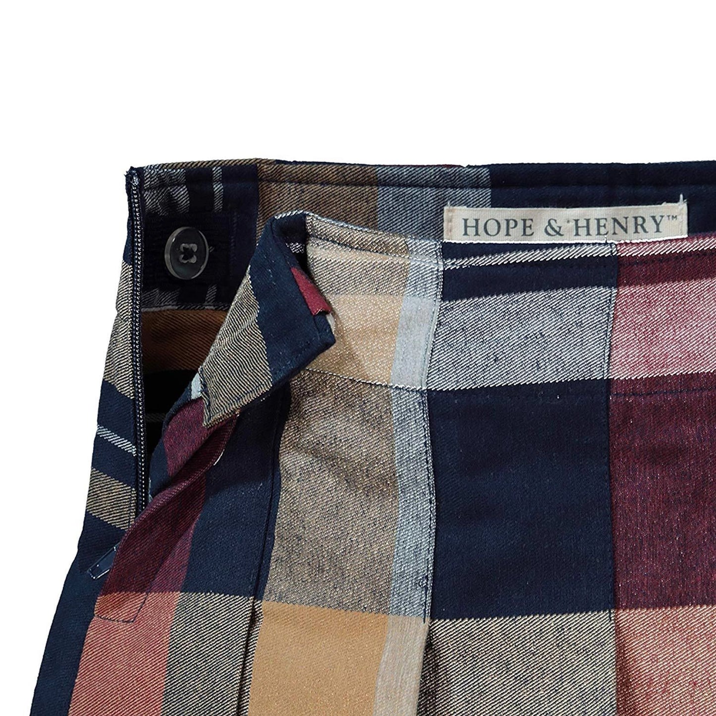 Hope and Henry Organic Pleated Skirt w/ Buckle Detail – Large Navy Plaid