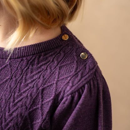 Hope and Henry Organic Cable Bodice Sweater Dress – Plum Heather Cable Bodice