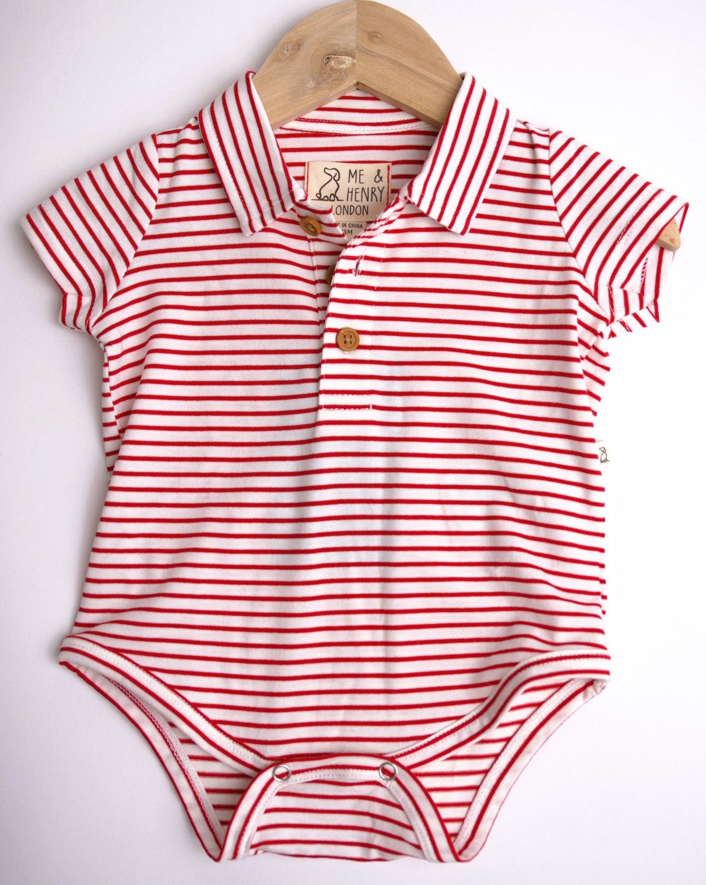Me & Henry Jetty Polo Jersey Onesie – Red/White