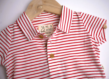 Me & Henry Jetty Polo Jersey Onesie – Red/White